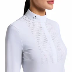 Cavalleria Toscana - Polo de concours manches longues femme Heat Sealed Perforated Blanc New