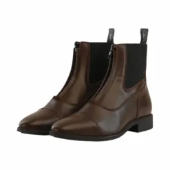 Dyon - Boots d'équitation en cuir avec fermeture éclair Marron New
