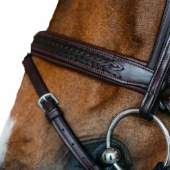 Dyon - Bridon muserolle combinée large New English tressé pull back cuir havane Hot