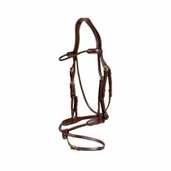 Hot Dyon - Bridon muserolle tressée sous-barbe amovible cuir Havane