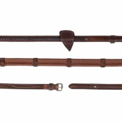 Dyon - Rênes caoutchouc 7 arretoirs tressés New English Marron Outlet