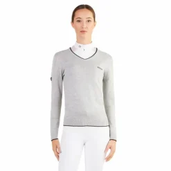 Outlet Ego7 - Pull manches longues femme V-Neck melange grey Gris