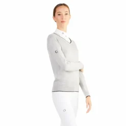 Outlet Ego7 - Pull manches longues femme V-Neck melange grey Gris