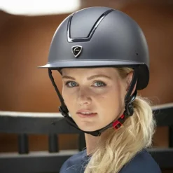 Equithème - Casque d'équitation visière large Glint mat Bleu Hot