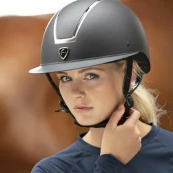 Hot Equithème - Casque d'équitation visière large Glint mat / argenté Noir