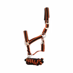 Hot Equithème - Licol + longe Satiné noir/ Orange