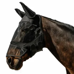 Equithème - Masque anti-mouches et UV Soft avec oreilles et nez Noir Clearance