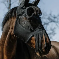 Equithème - Masque anti-mouches et anti-UV Franges Noir Hot