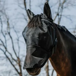 Equithème - Masque anti-mouches et anti-UV 2 en 1 Noir Sale