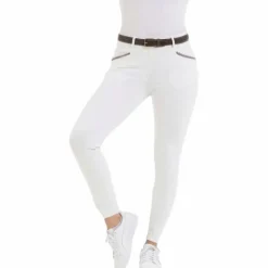 Equithème - Pantalon d'équitation femme Kim coton organique Blanc Discount