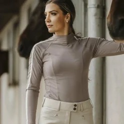 Equithème - T-shirt manches longues femme Melodie taupe Marron New