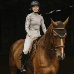 Equithème - T-shirt manches longues femme Melodie taupe Marron New