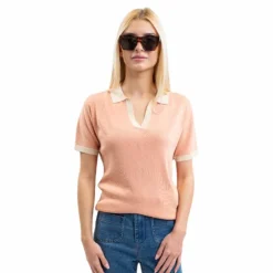 Harcour - Polo manches courtes femme Peach abricot Orange New