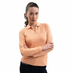 Harcour - Polo manches longues femme Pepite abricot Orange Hot