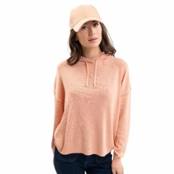 Harcour - Sweat à capuche manches longues femme Plume abricot Orange Hot