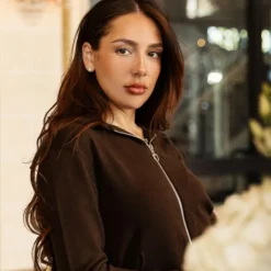 Outlet Harcour - Sweat manches longues zippé femme Amelie cacao Marron