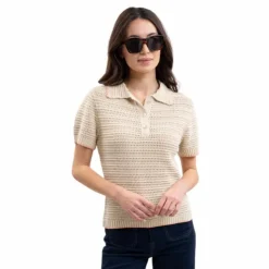 Harcour - T-shirt manches courtes femme Pony lin Beige Clearance