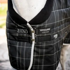 Hot Horseware - Couverture de box Rhino Stable / gris/ blanc à carreaux/ gris 100g Noir