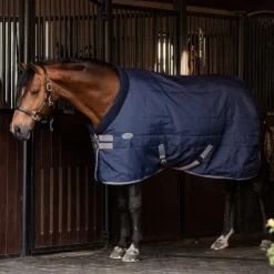 Horseware - Couverture de box Rhino Stable VL / titanium grey/ classic blue 250g Marine Clearance