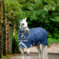 Outlet Horseware - Couverture d'extérieur Rhino Pony Plus / titanium grey/ classic blue 250g Marine