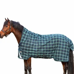 Best Horseware - Couverture d'extérieur Rhino Wug encolure montante / vert à carreaux 100g Marine