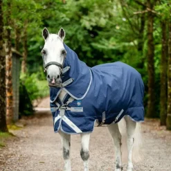 Online Horseware - Couverture d'extérieur Rhino Plus Pony Turnout / titanium grey/ classic blue 100g Marine
