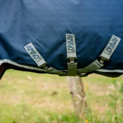 Horseware - Couverture d'extérieur Amigo Bravo 12 Plus / titanium grey/ argent 50 + doublures Marine Best