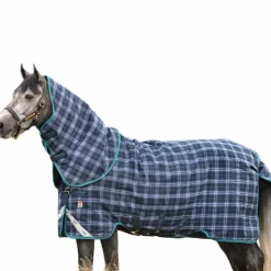 Best Horseware - Couverture d'extérieur Rhino plus Vari Layer avec couvre-cou à carreaux/ sarcelle 250g Marine