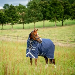 Hot Horseware - Couverture d'extérieur Rhino Plus Turnout / titanium grey/ classic blue 0g Marine