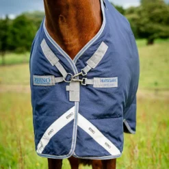 Hot Horseware - Couverture d'extérieur Rhino Plus Turnout / titanium grey/ classic blue 0g Marine