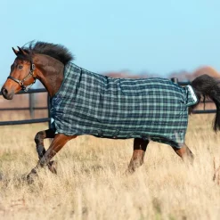 Sale Horseware - Couverture d'extérieur Rhino Wug encolure montante / vert à carreaux 250g Marine