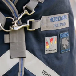 Hot Horseware - Couverture d'extérieur Rhino Turnout VL / titanium grey/ classic blue 250g Marine