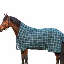 Horseware - Couverture d'extérieur Rhino Wug encolure montante / vert à carreaux 450g Marine New