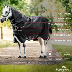 Horseware - Couverture d'extérieur Rambo Supreme Turnout Plus / thunderstorm grey/ silver 50g Noir Sale