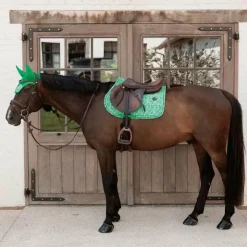 New Kentucky Horsewear - Bonnet pour chevaux Wellington Velvet Printing paisley garden / marine Vert