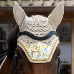 Discount Kentucky Horsewear - Bonnet pour chevaux Wellington Velvet Printing spring leaves whispers marron/ blanc Beige