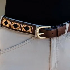 Kentucky Horsewear - Ceinture perles faites mains or Marron Hot