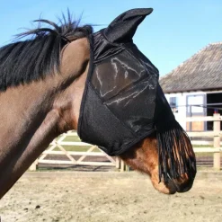 New Kentucky Horsewear - Masque anti-mouches Classic avec oreilles et franges Noir