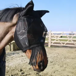 New Kentucky Horsewear - Masque anti-mouches Classic avec oreilles et franges Noir