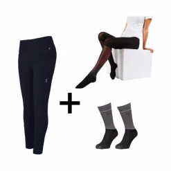 Kingsland - Pack Legging d'équitation femme KLKatja W E-Tec F-Grip + Collant thermique femme Smart Layer noir + Chaussettes d'équitation KLVidalia Show pack (x3) Marine Discount