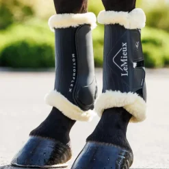 LeMieux - Guêtres de dressage Motionflex avec fourrure / naturel Noir Hot