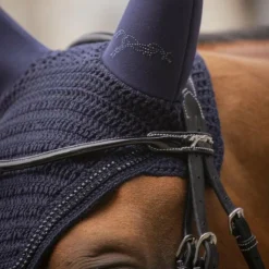 Pénélope - Bonnet pour chevaux anti-bruit Strass Marine