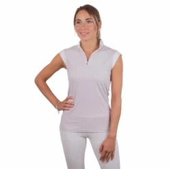 Pénélope - Polo de concours manches courtes femme Seville logo rose Blanc Discount