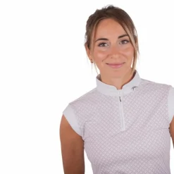 Pénélope - Polo de concours manches courtes femme Seville logo rose Blanc Discount