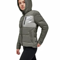 RG Italy - Doudoune manches longues femme Hooded Puffer kaki Vert Outlet