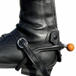 TdeT - Éperons en cuir avec embout en sphère bois femme Noir Clearance